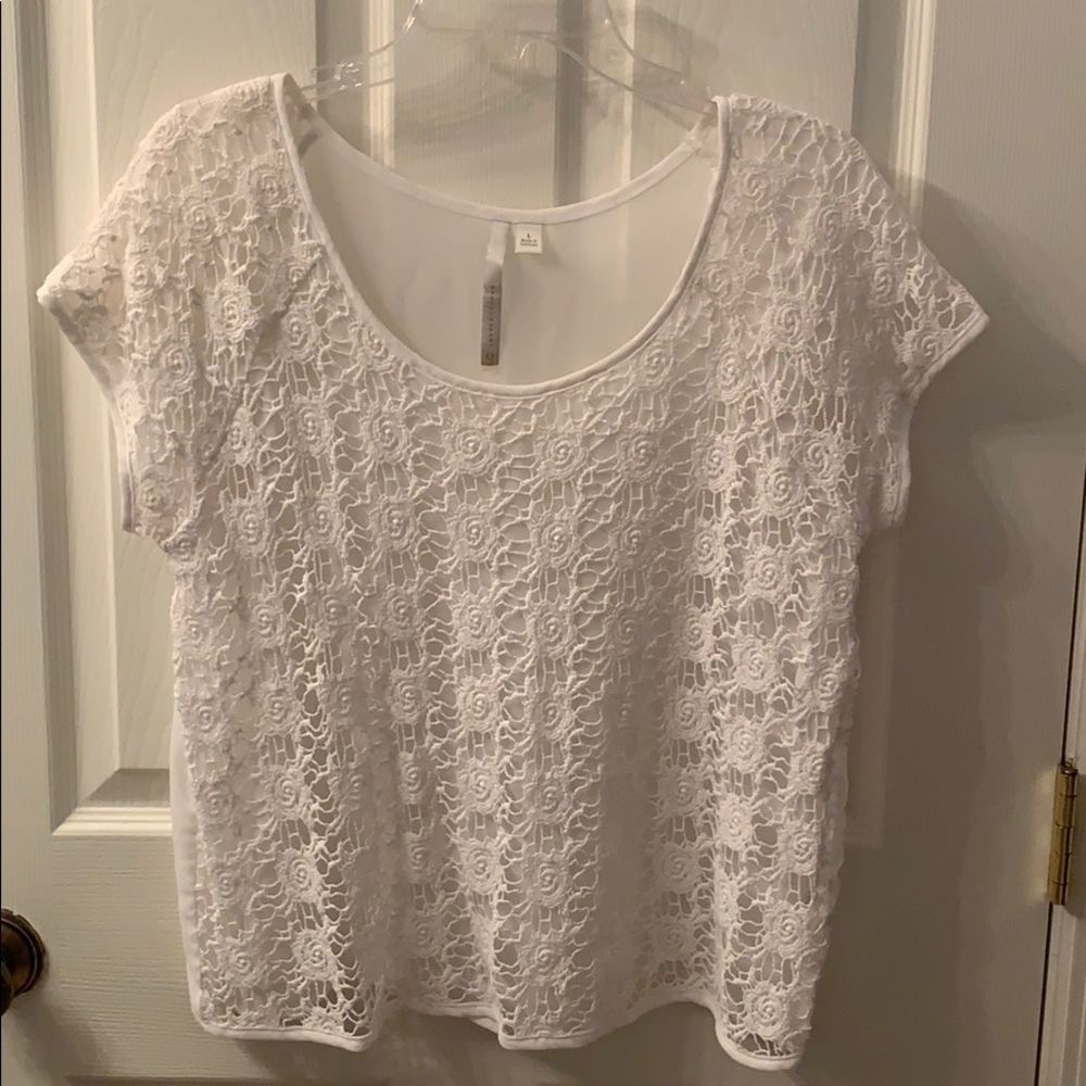 LC Lauren Conrad White Lace Floral Top